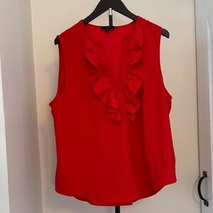 J Crew Women's Red Ruffle V-Neck Sleeveless Top